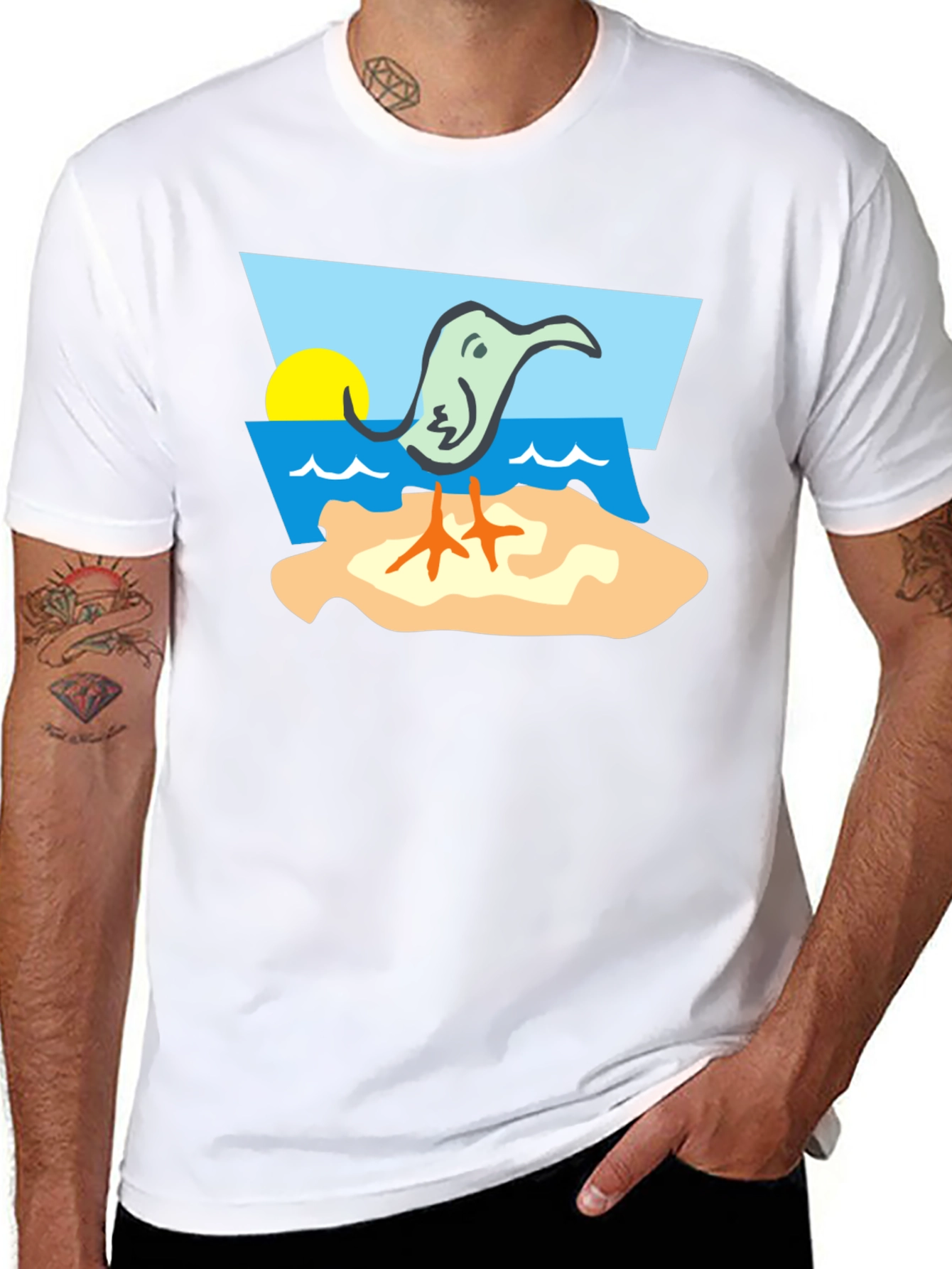 Cartoon Bird Beach T-Shirt - Unique Design