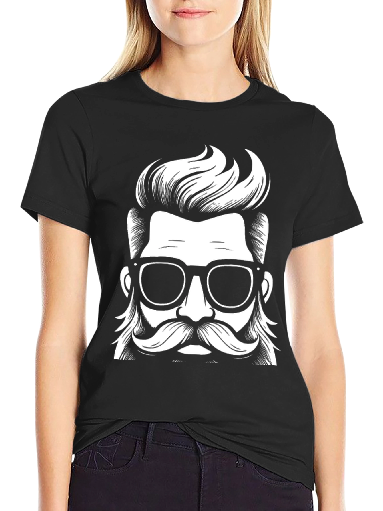 Stylish Black T-Shirt with Hipster Graphic