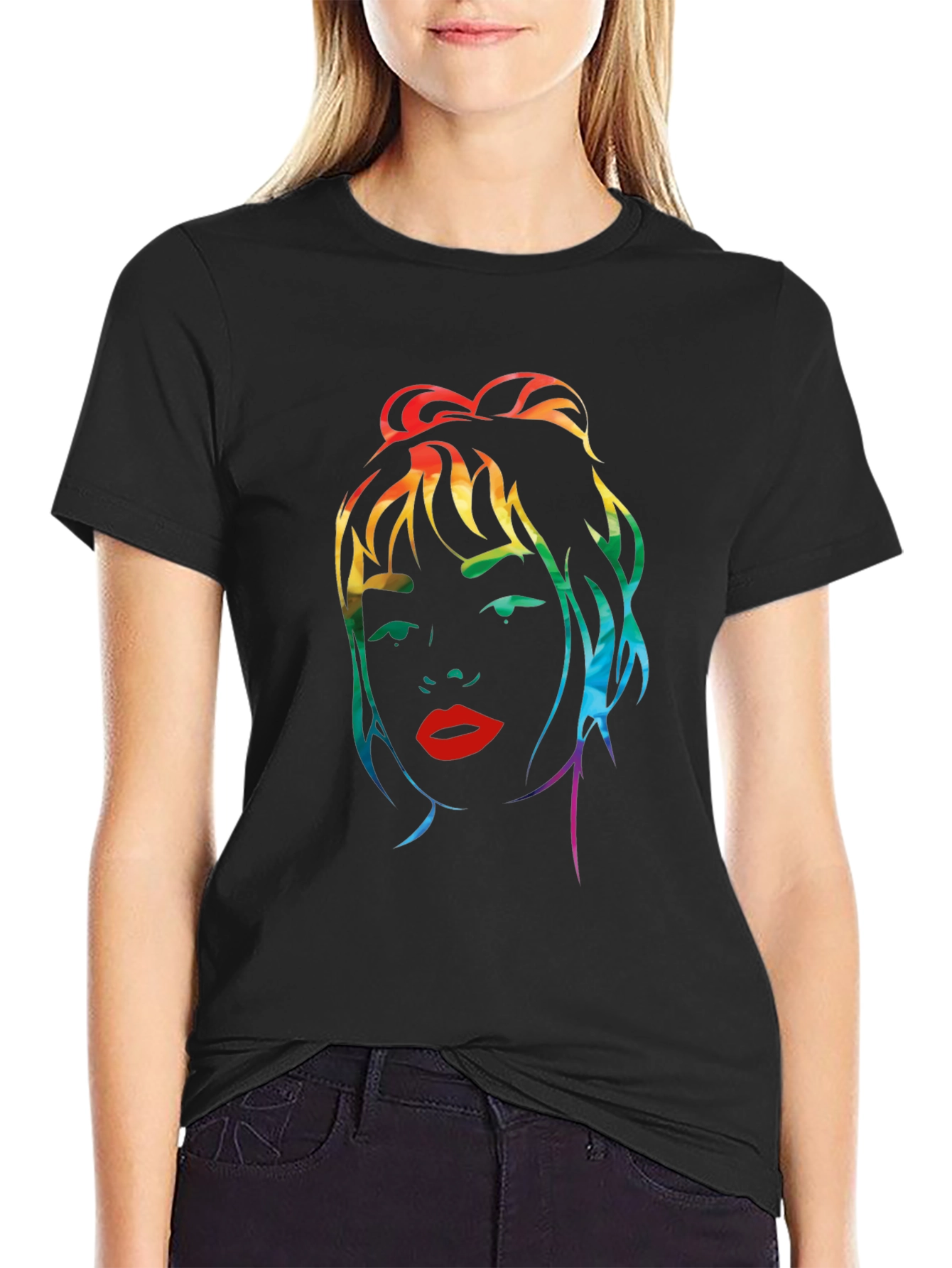 Rainbow Woman Graphic Black T-Shirt