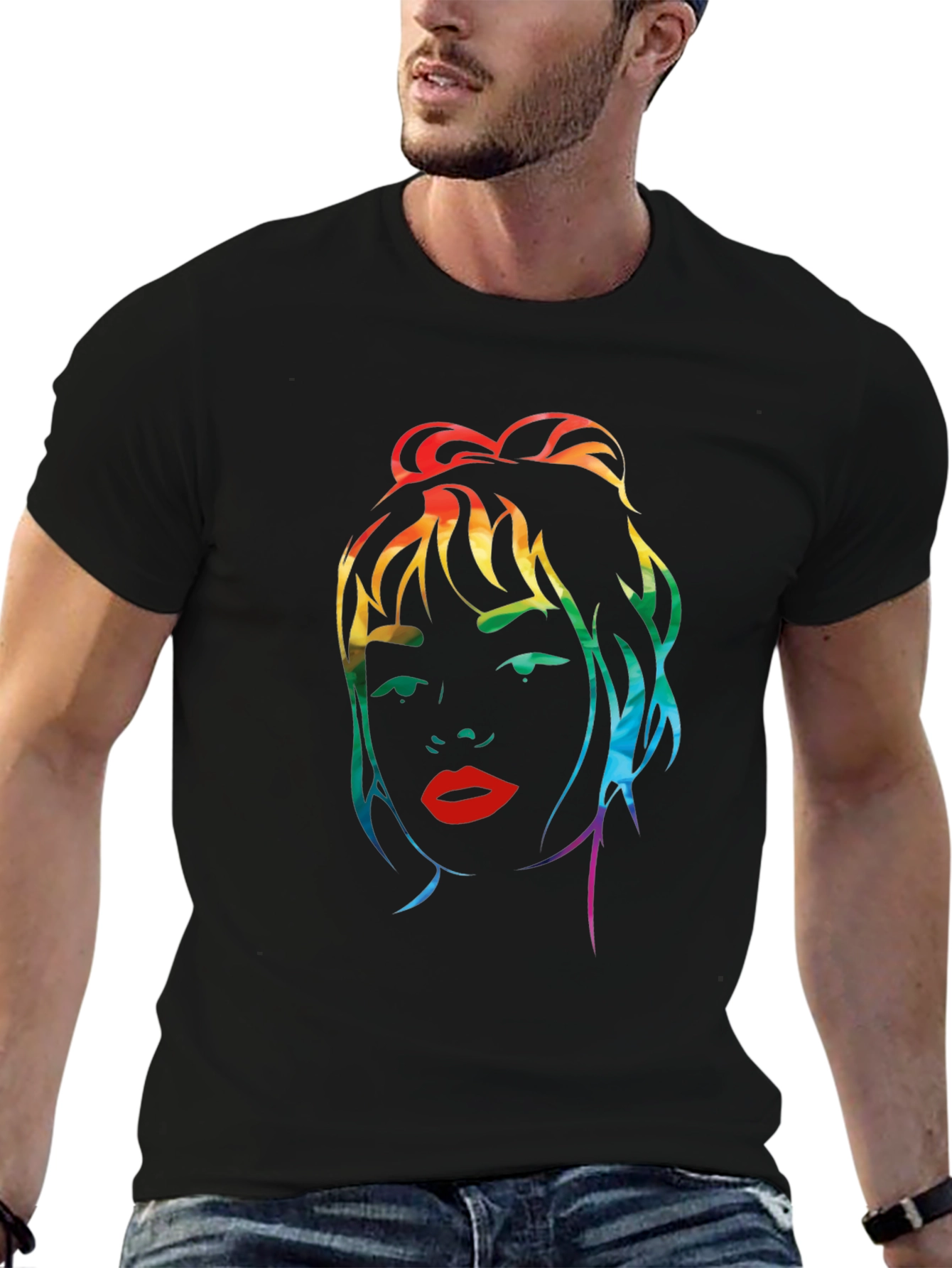Rainbow Woman Graphic Black T-Shirt