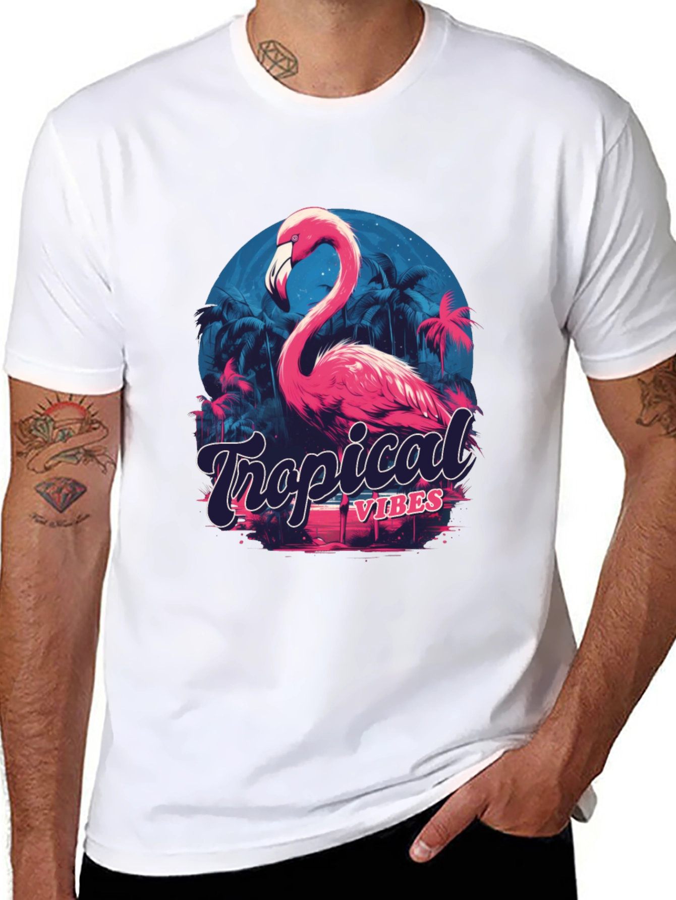 Tropical Vibes Flamingo Graphic T-Shirt
