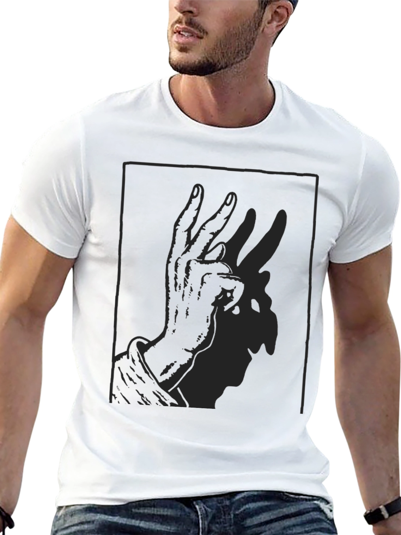 Shadow Rabbit Hand Gesture Black T-Shirt
