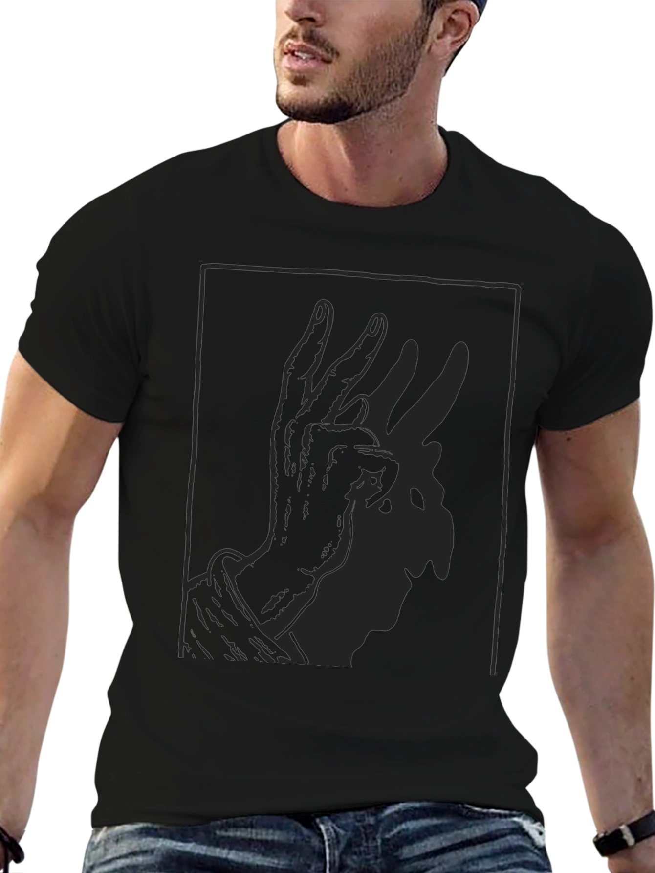 Shadow Rabbit Hand Gesture Black T-Shirt