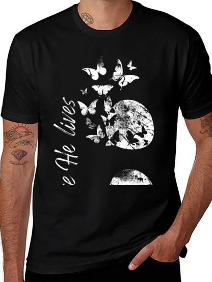 He Lives Butterfly Graphic Tee - Black
