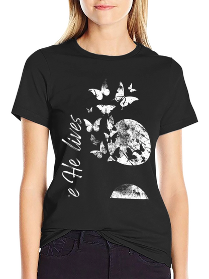 He Lives Butterfly Graphic Tee - Black