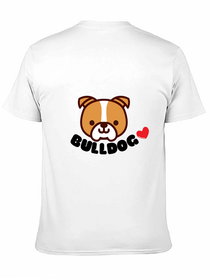 Cute Bulldog Cartoon Graphic Tee - Black Cotton T-Shirt