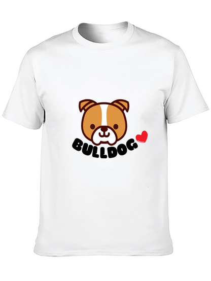 Cute Bulldog Cartoon Graphic Tee - Black Cotton T-Shirt