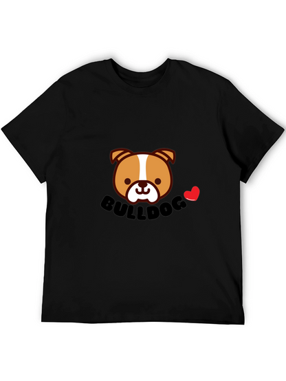 Cute Bulldog Cartoon Graphic Tee - Black Cotton T-Shirt