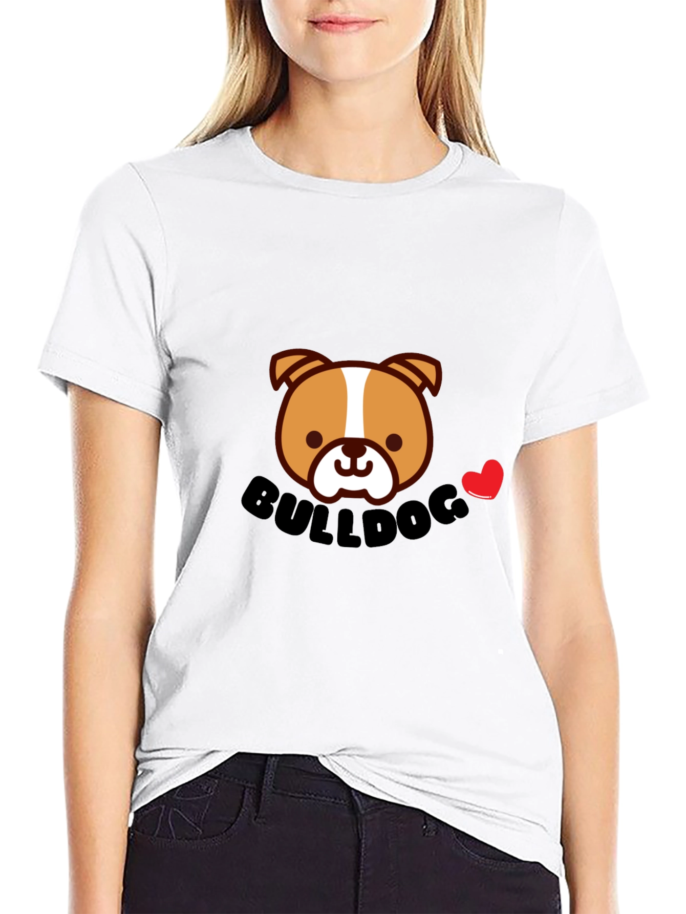Cute Bulldog Cartoon Graphic Tee - Black Cotton T-Shirt