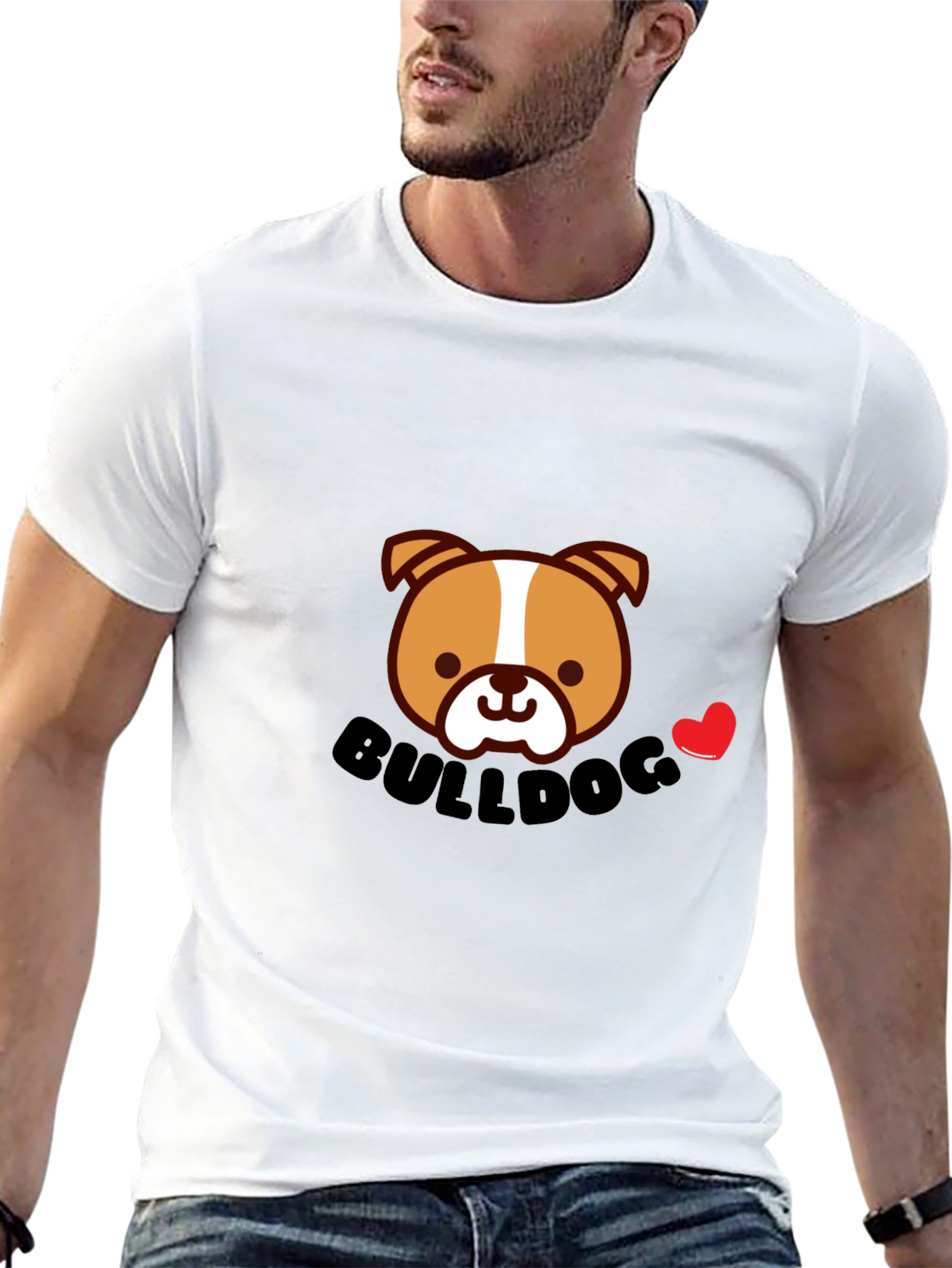Cute Bulldog Cartoon Graphic Tee - Black Cotton T-Shirt