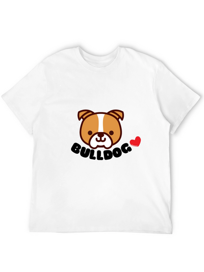 Cute Bulldog Cartoon Graphic Tee - Black Cotton T-Shirt