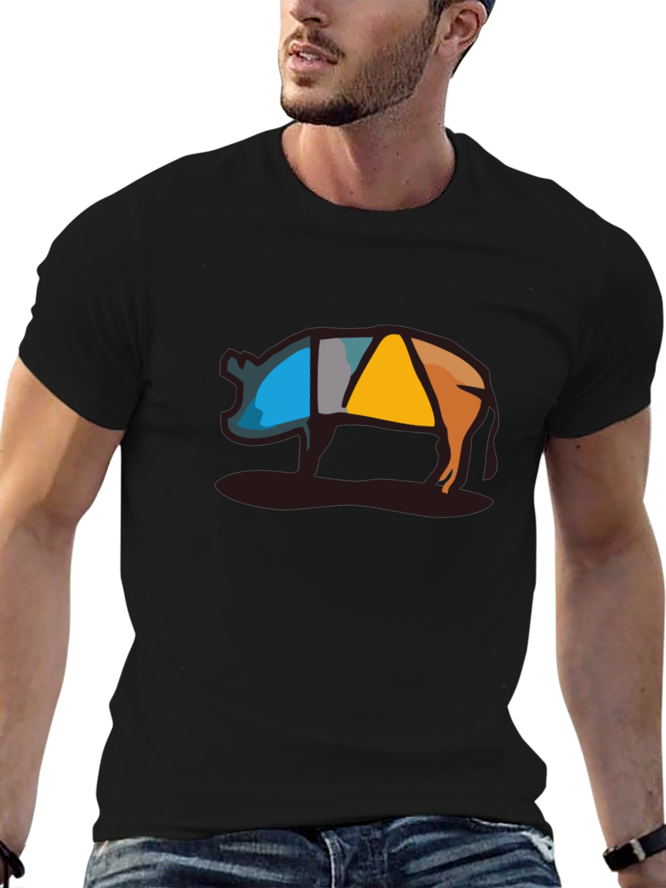 Abstract Pig Graphic Tee - Modern Style