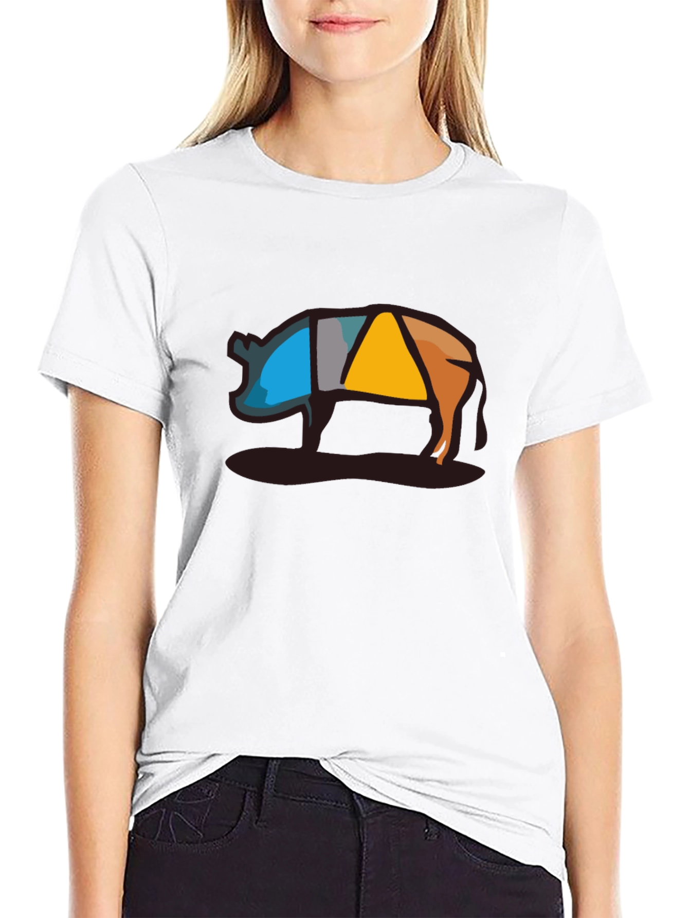 Abstract Pig Graphic Tee - Modern Style