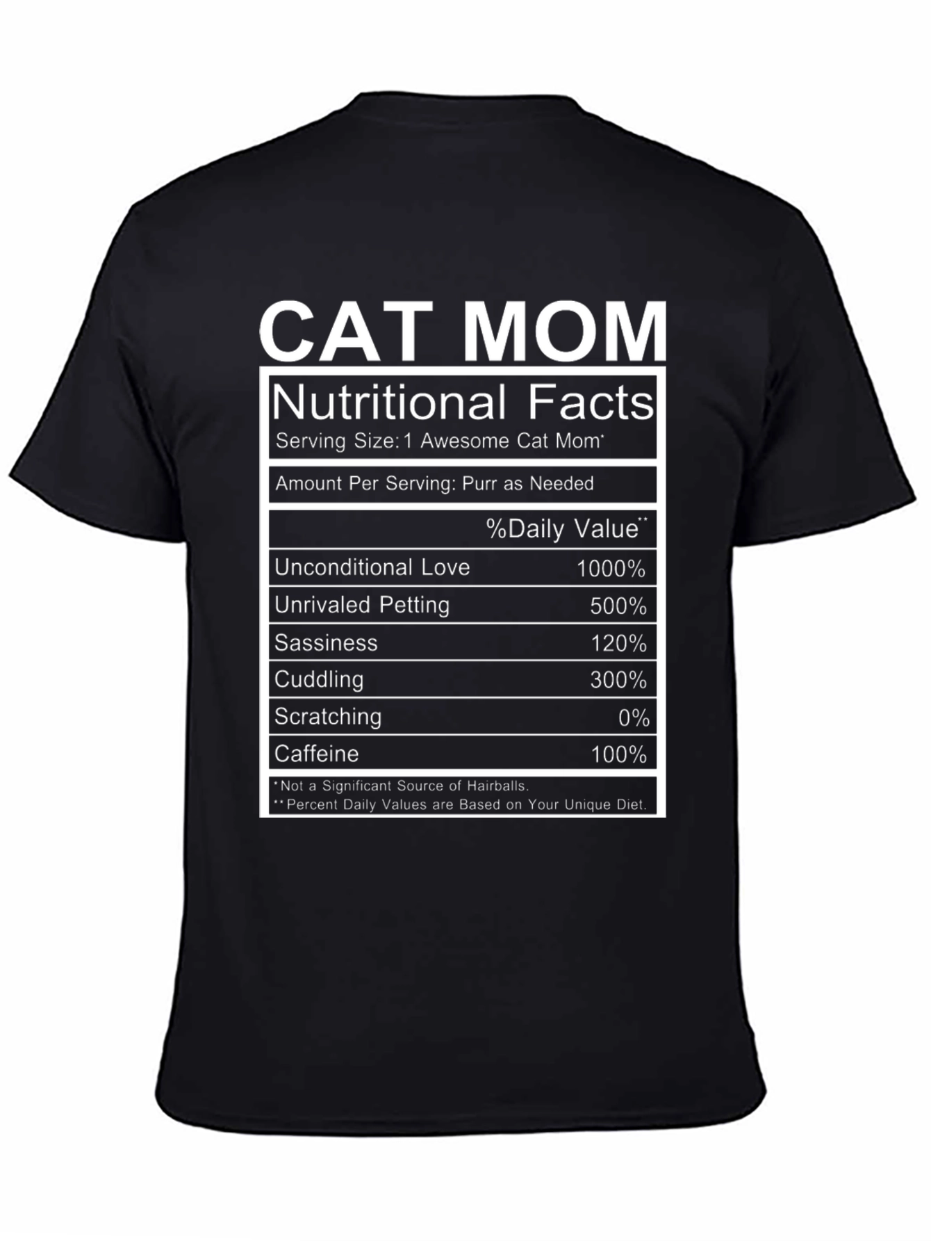 Cat Mom Nutritional Facts Graphic T-Shirt