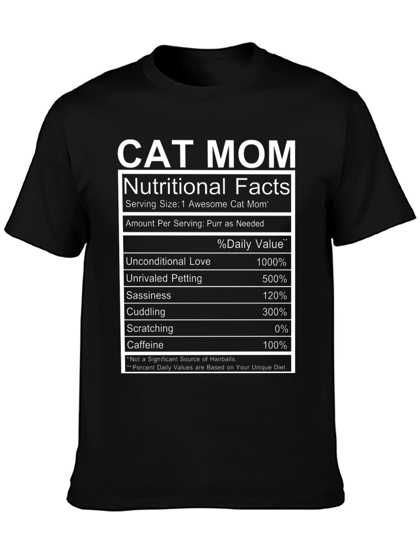 Cat Mom Nutritional Facts Graphic T-Shirt