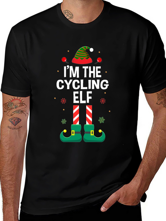 Cycling Elf Christmas T-Shirt Holiday Tee