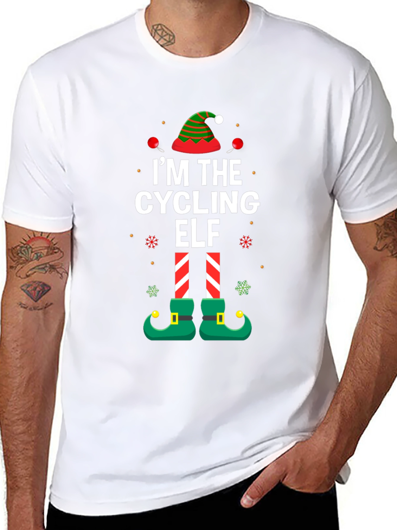 Cycling Elf Christmas T-Shirt Holiday Tee