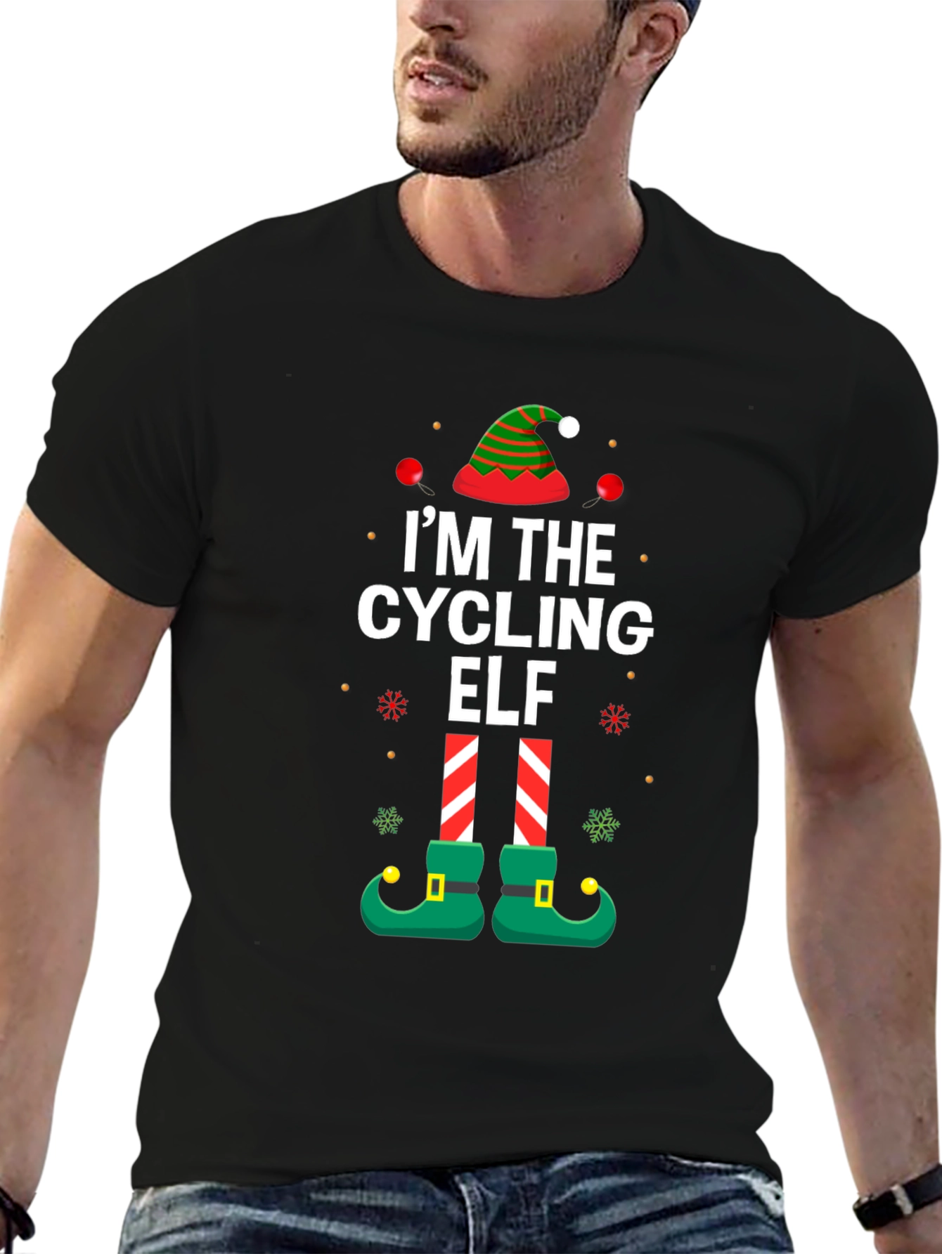Cycling Elf Christmas T-Shirt Holiday Tee