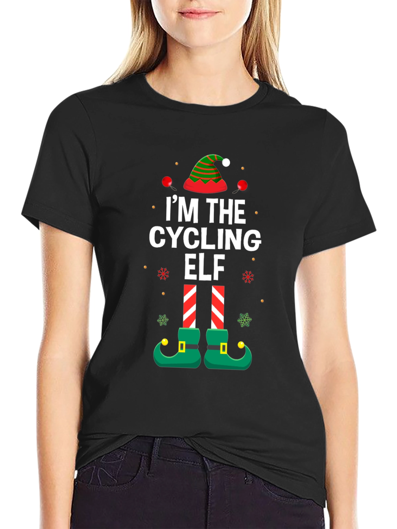 Cycling Elf Christmas T-Shirt Holiday Tee