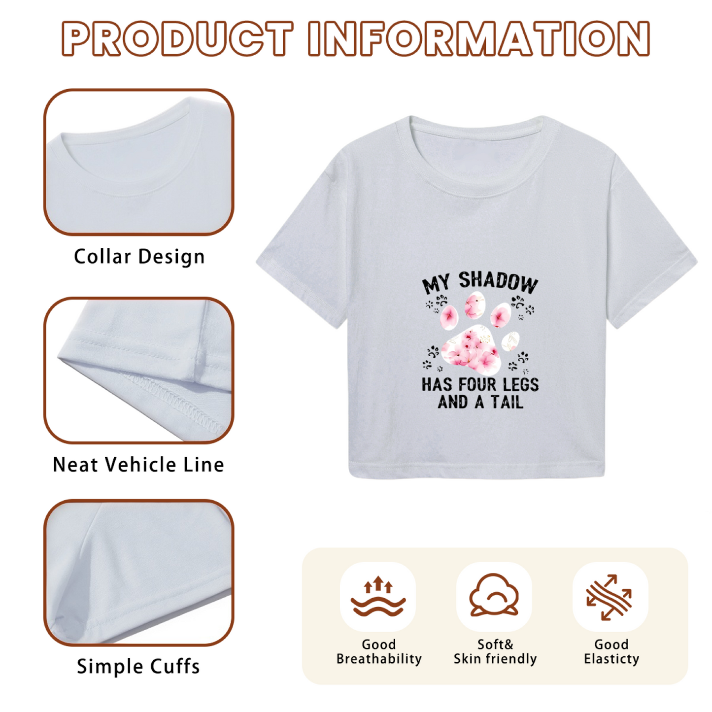My Shadow Has Four Legs And A Tail Paw Print Pet Crop Tee