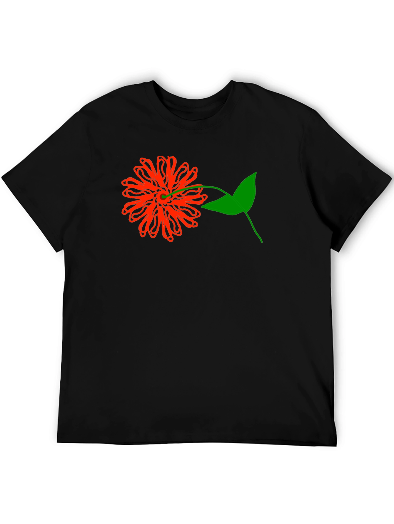 Mens Black T-Shirt with Bold Floral Graphic