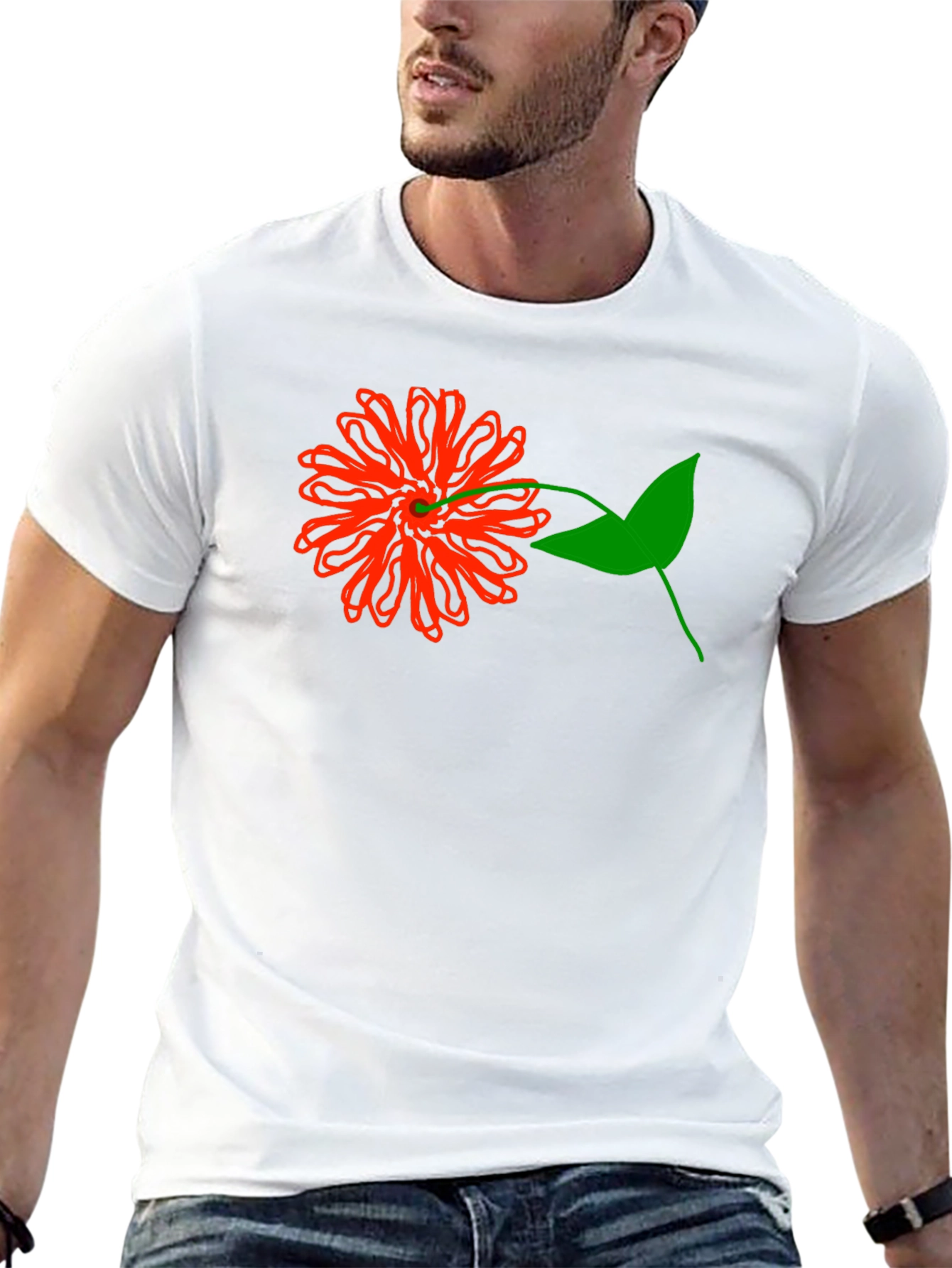 Mens Black T-Shirt with Bold Floral Graphic
