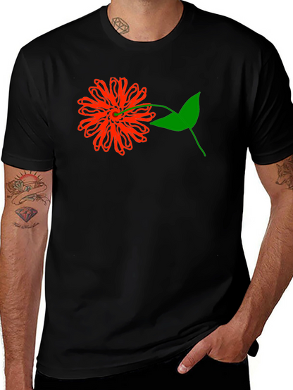 Mens Black T-Shirt with Bold Floral Graphic
