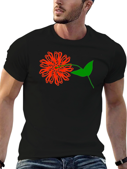 Mens Black T-Shirt with Bold Floral Graphic