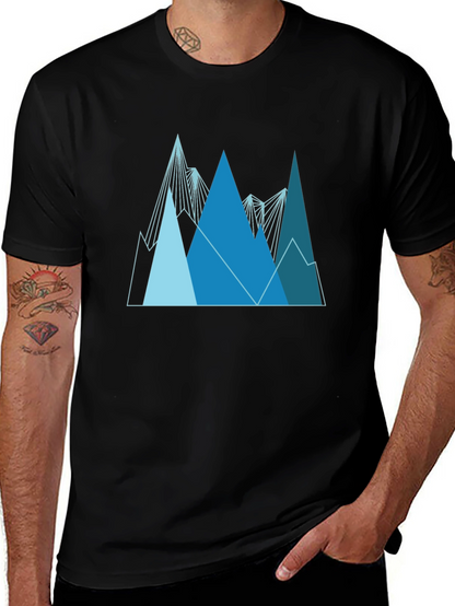 Geometric Mountain Range Graphic Tee - Black