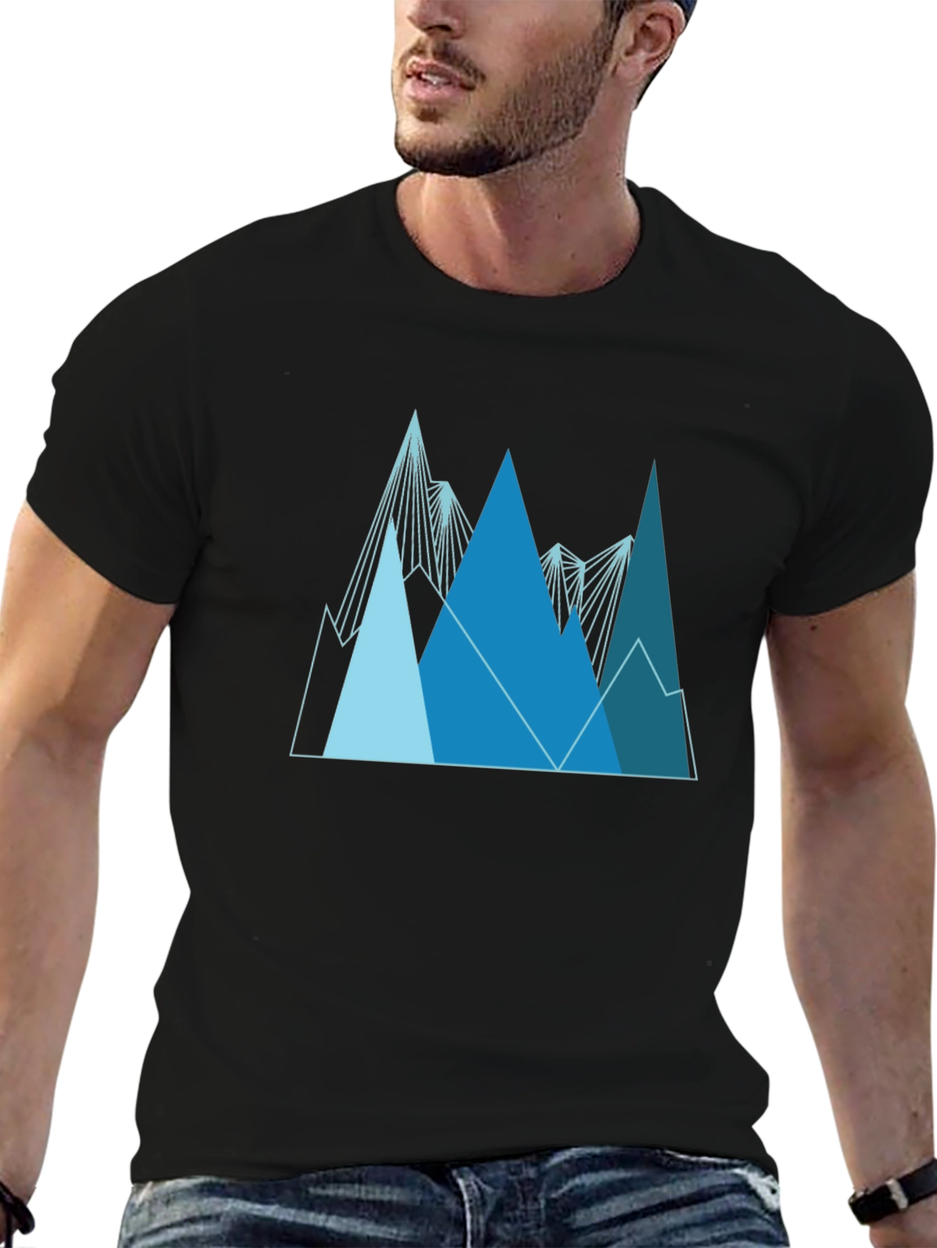 Geometric Mountain Range Graphic Tee - Black