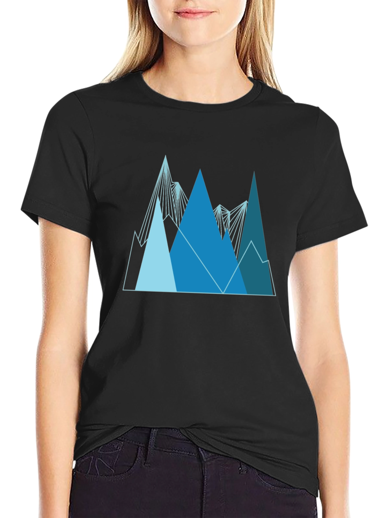 Geometric Mountain Range Graphic Tee - Black