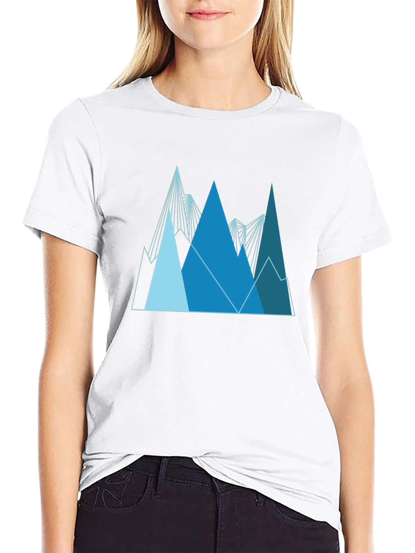Geometric Mountain Range Graphic Tee - Black