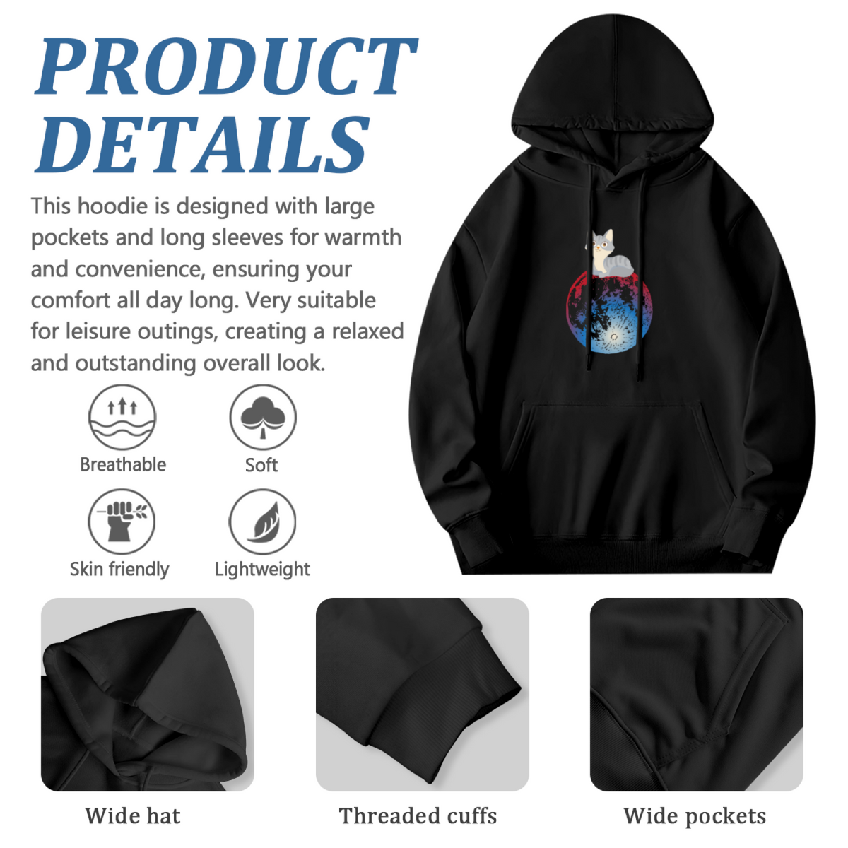 Lunar Kitty Cat Space Moon Pullover Hoodie