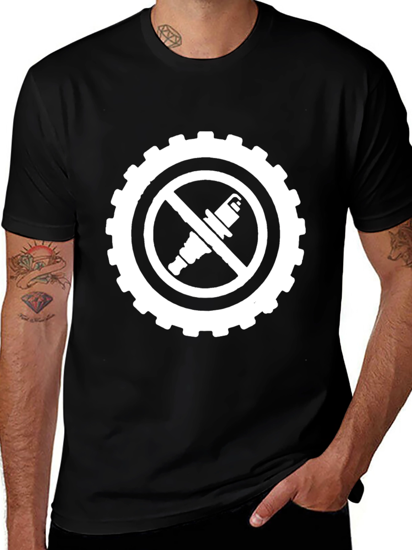 No Spark Plugs T-Shirt - Black Graphic Tee