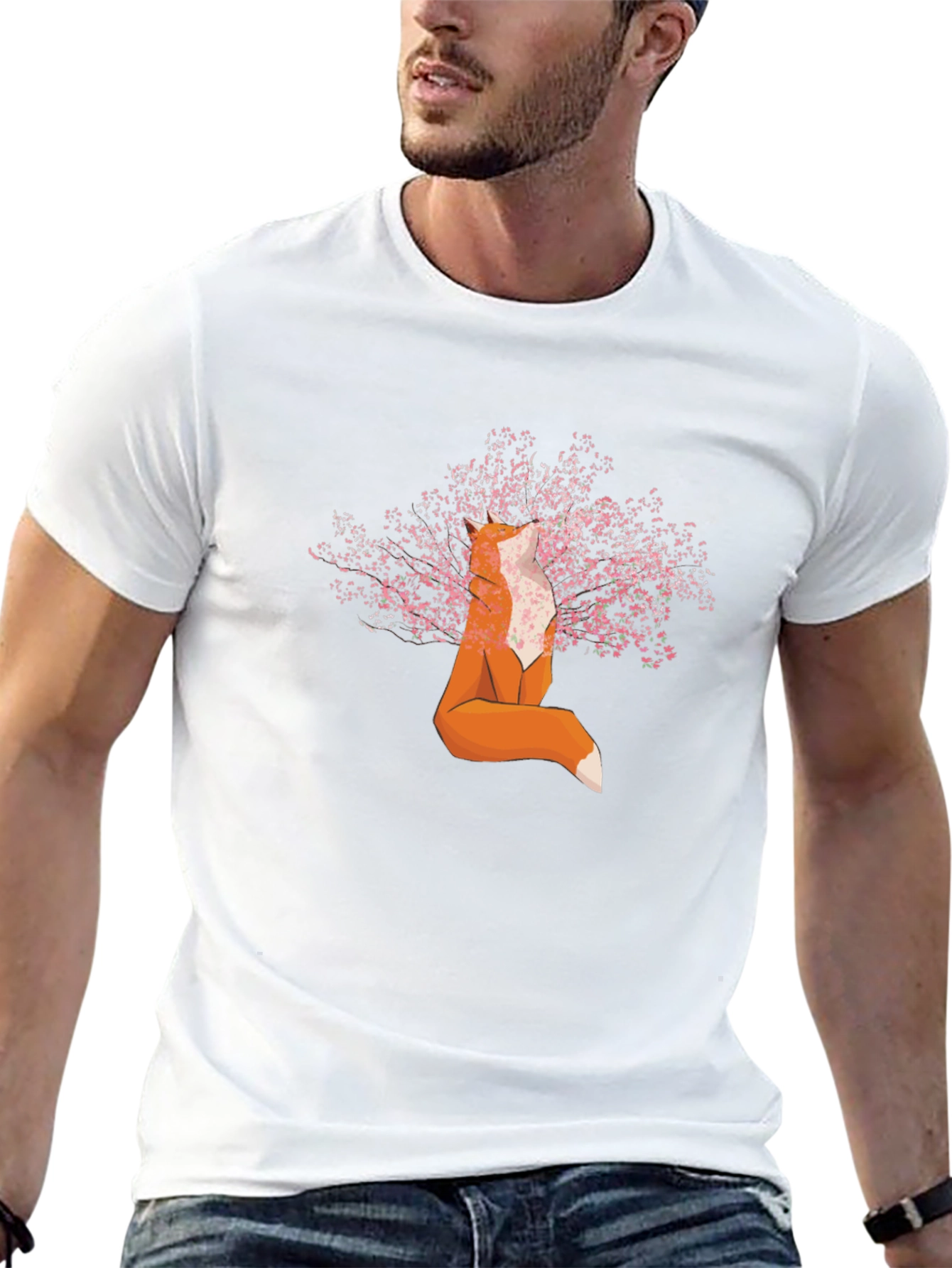 Fox and Cherry Blossom T-Shirt - Stylish Graphic Tee