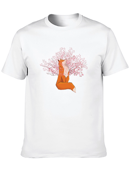 Fox and Cherry Blossom T-Shirt - Stylish Graphic Tee