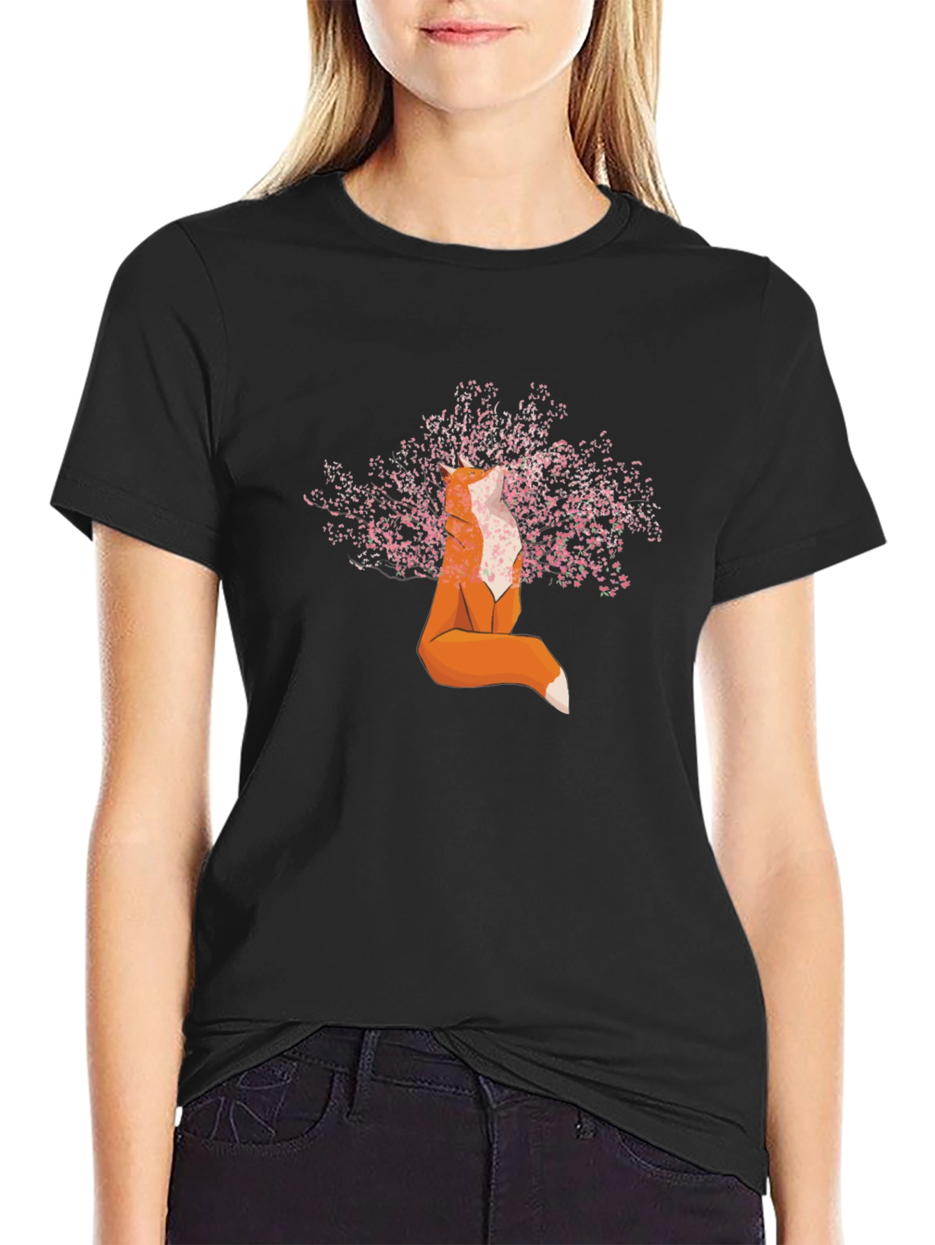 Fox and Cherry Blossom T-Shirt - Stylish Graphic Tee