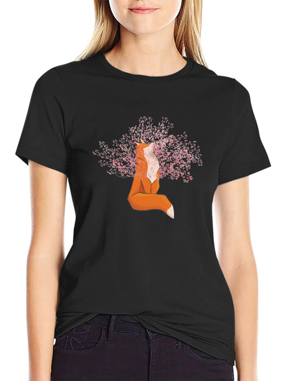 Fox and Cherry Blossom T-Shirt - Stylish Graphic Tee