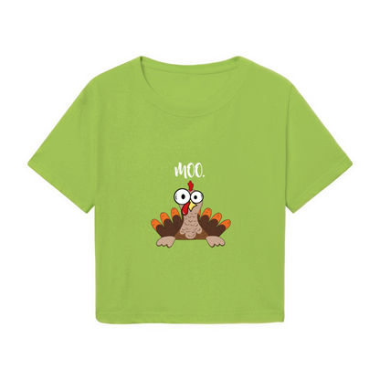 Funny Moo Confused Turkey Humor Thanksgiving Holiday Crop Top