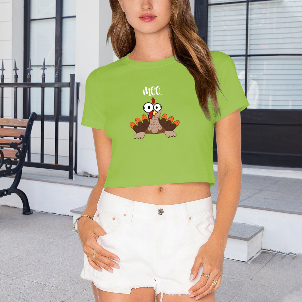 Funny Moo Confused Turkey Humor Thanksgiving Holiday Crop Top