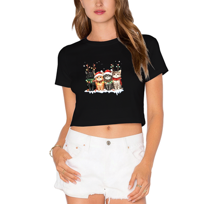 Adorable Xmas Kittens Cute Cat Christmas Graphic Crop Top