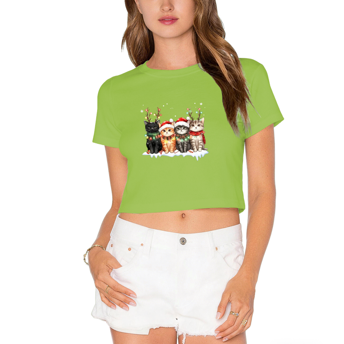 Adorable Xmas Kittens Cute Cat Christmas Graphic Crop Top