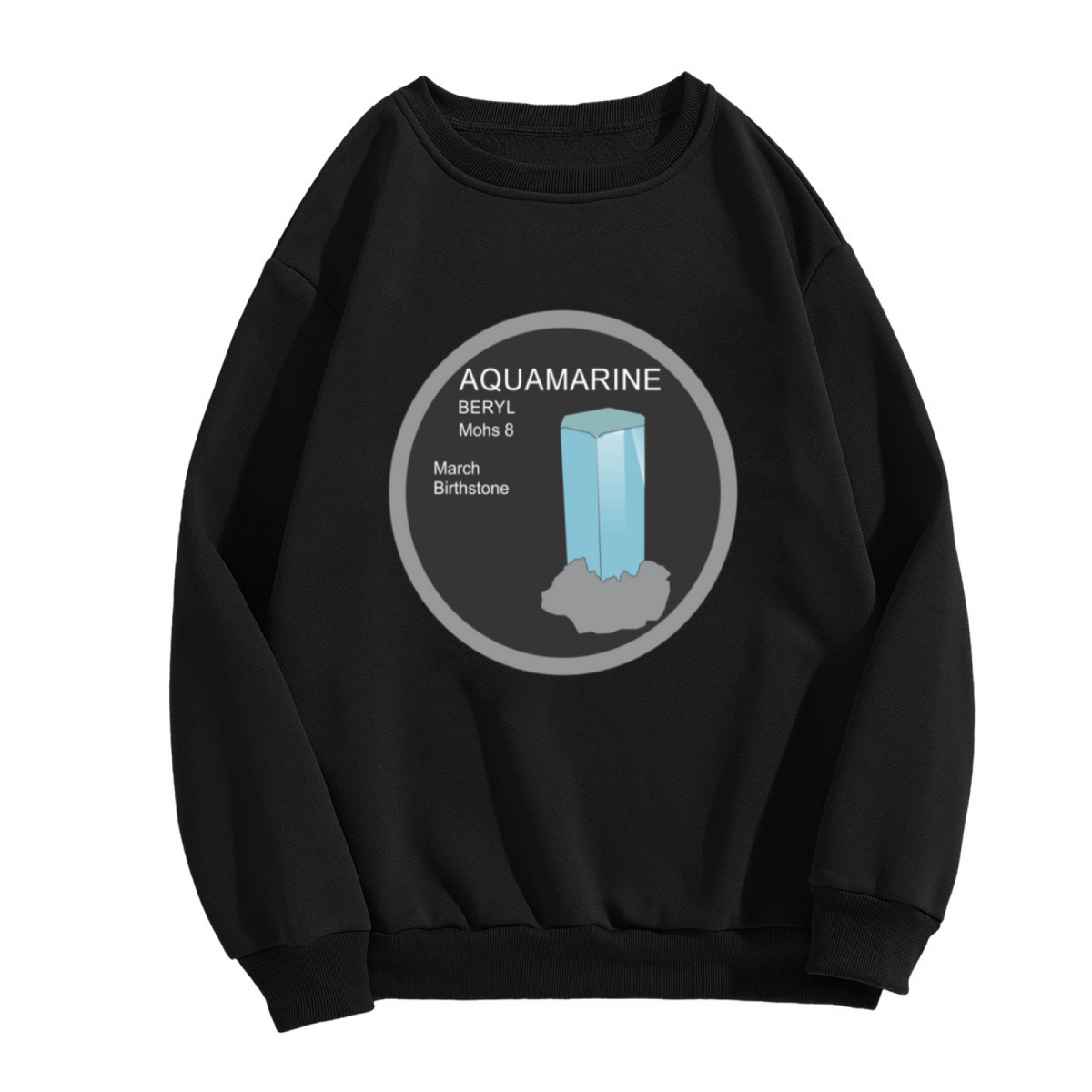 Aquamarine Birthstone Sweatshirt - March Birthstone Crystal Crewneck, Beryl Gemstone Info Pullover, Geology Lover Gift Sweatshirt, Mineral Top
