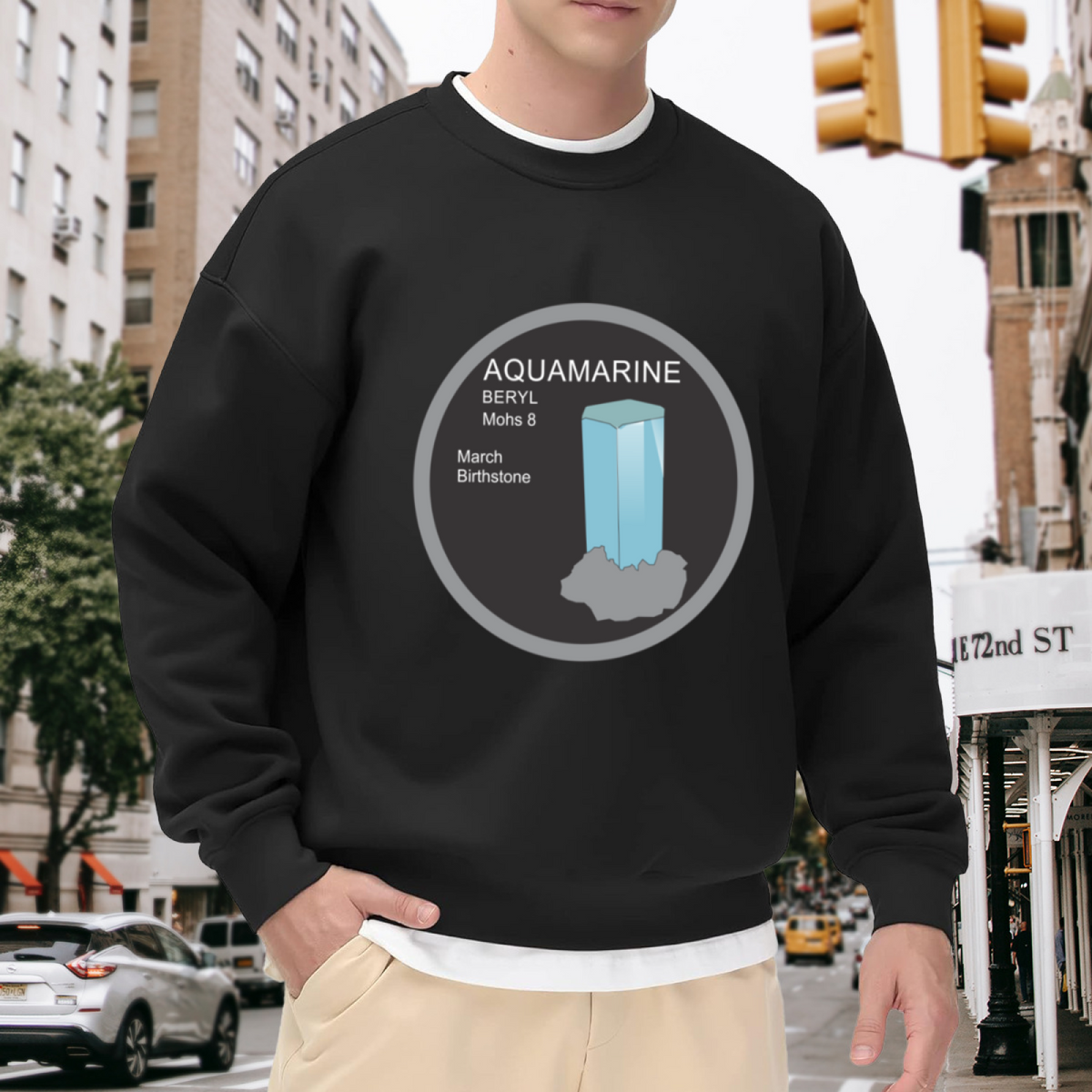 Aquamarine Birthstone Sweatshirt - March Birthstone Crystal Crewneck, Beryl Gemstone Info Pullover, Geology Lover Gift Sweatshirt, Mineral Top