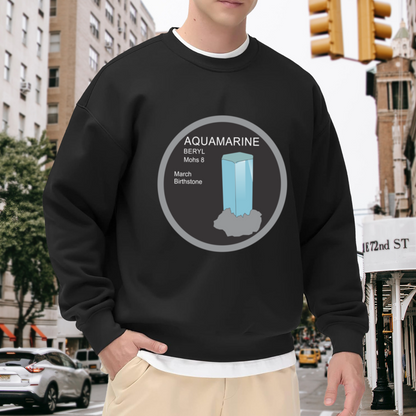 Aquamarine Birthstone Sweatshirt - March Birthstone Crystal Crewneck, Beryl Gemstone Info Pullover, Geology Lover Gift Sweatshirt, Mineral Top