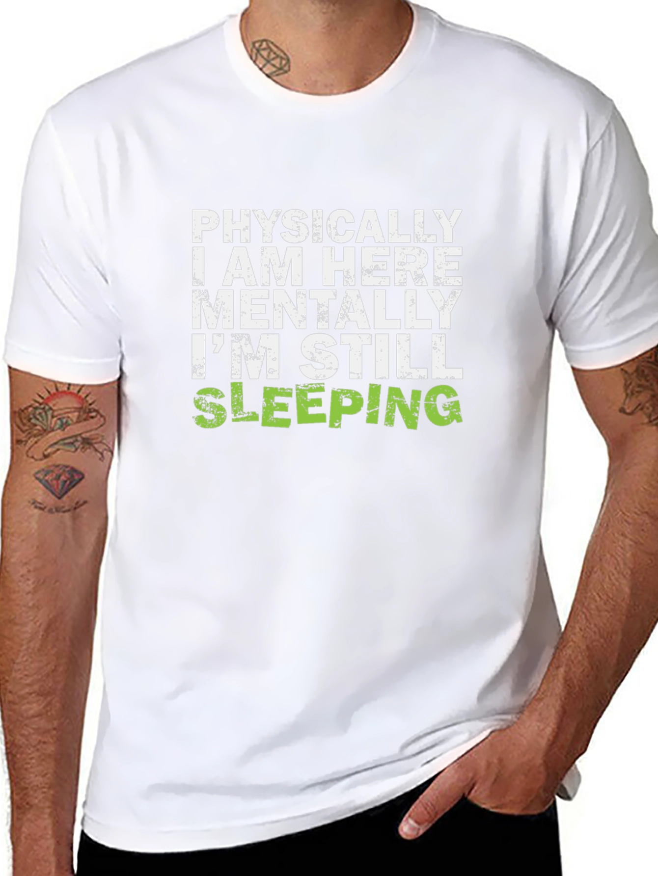 Funny Sleepy T-Shirt - Physically Here Mentally Sleeping Tee
