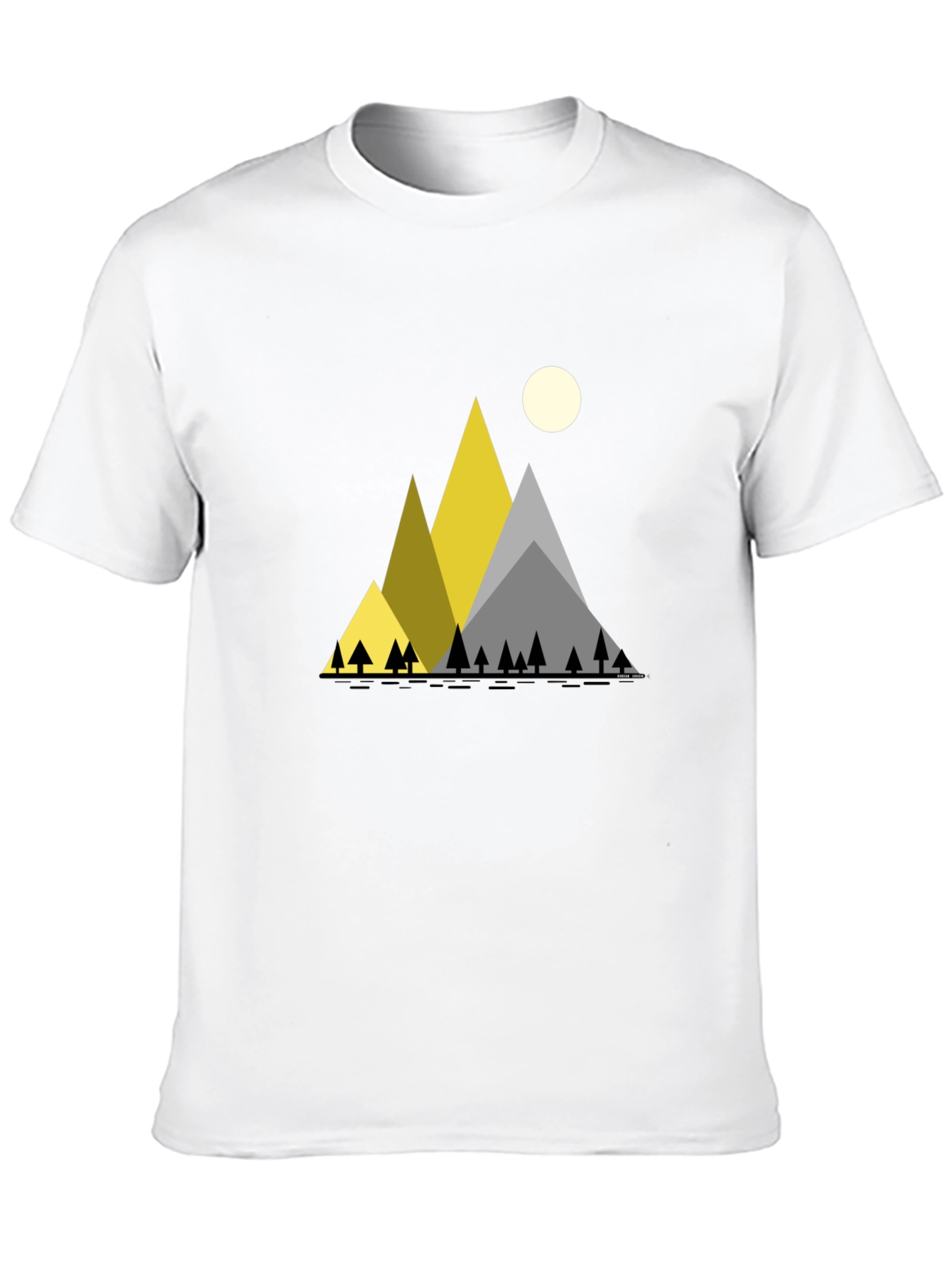 Geometric Mountain Scene Black T-Shirt
