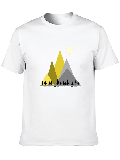 Geometric Mountain Scene Black T-Shirt