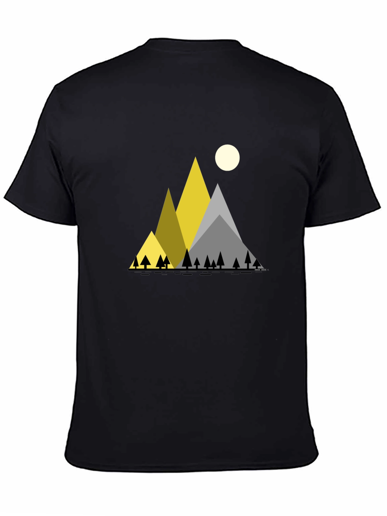 Geometric Mountain Scene Black T-Shirt