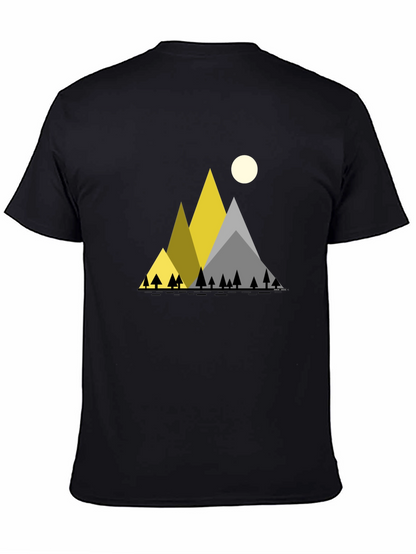 Geometric Mountain Scene Black T-Shirt